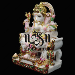 White Marble Hand Carved Ganeshji Murti - 15 inch White Marble Hand Carved Ganeshji Murti - 15 inch