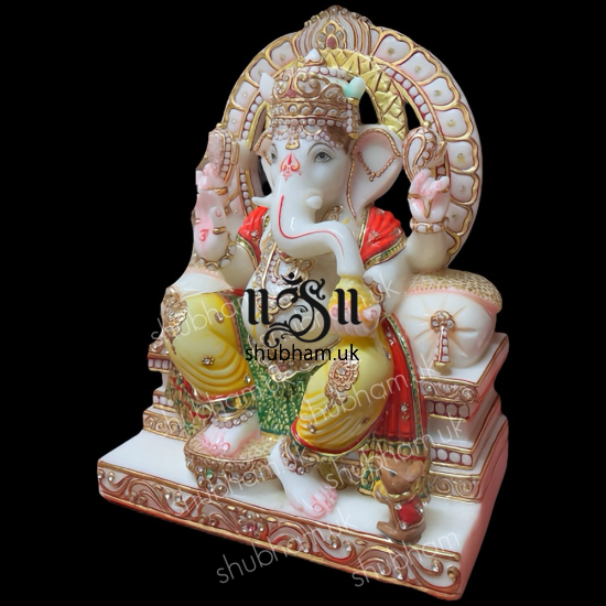 God Ganapati seated on Peacock Sinhasan - 15 inch
