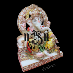 God Ganapati seated on Peacock Sinhasan - 15 inch