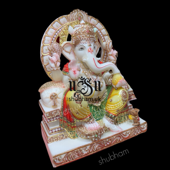 God Ganapati seated on Peacock Sinhasan - 15 inch