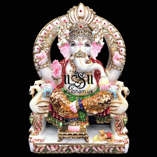 God Ganapati seated on Peacock Sinhasan - 15 inch