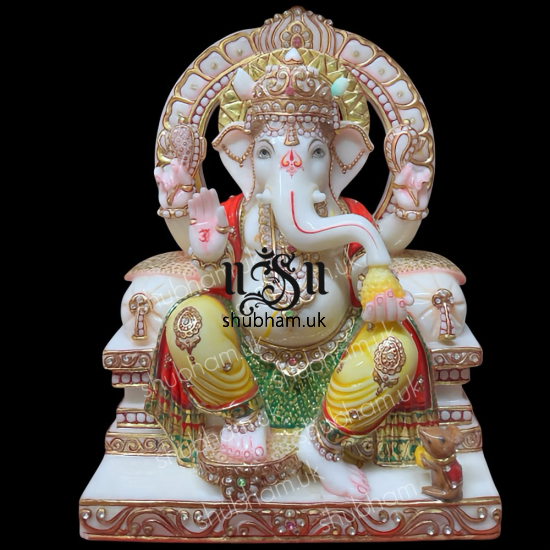 God Ganapati seated on Peacock Sinhasan - 15 inch