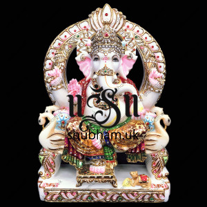 God Ganapati seated on Peacock Sinhasan - 15 inch