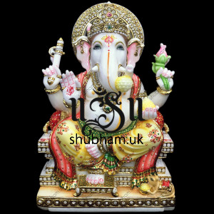 Beautiful White Marble Ganesh ji Murti UK - 18 inch