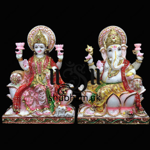 Hindu God Ganesh Ji and Laxmi Mata Seated on Lotus - 15 inch