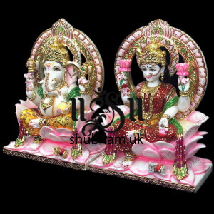 Ganesha and Laxmi Mata Seated on Lotus Sinhasan UK - 15 inch Ganesha and Laxmi Mata Seated on Lotus Sinhasan UK - 15 inch