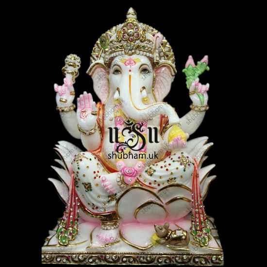 Ganesh Ji and Laxmi Mata Seated on Lotus flower - 15 inch Ganesh Ji and Laxmi Mata Seated on Lotus flower - 15 inch