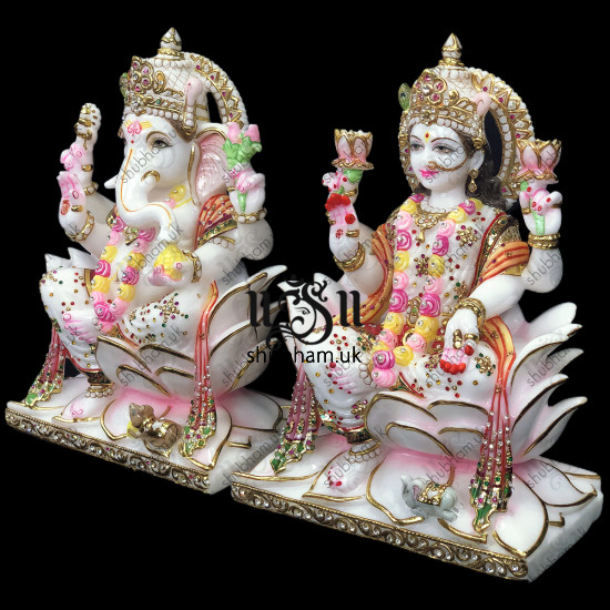 Ganesh Ji and Laxmi Mata Seated on Lotus flower - 15 inch Ganesh Ji and Laxmi Mata Seated on Lotus flower - 15 inch