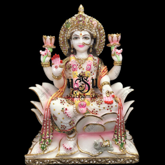 Ganesh Ji and Laxmi Mata Seated on Lotus flower - 15 inch Ganesh Ji and Laxmi Mata Seated on Lotus flower - 15 inch
