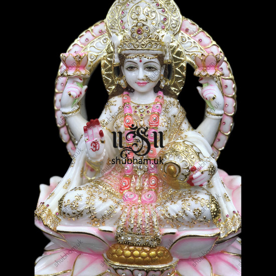 Hand Crafted Laxmi Mata Seated on Lotus Sinhasan Murti - 15 inch Hand Crafted Laxmi Mata Seated on Lotus Sinhasan Murti - 15 inch