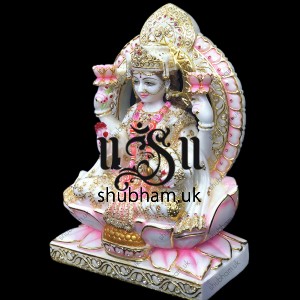 Hand Crafted Laxmi Mata Seated on Lotus Sinhasan Murti - 15 inch Hand Crafted Laxmi Mata Seated on Lotus Sinhasan Murti - 15 inch