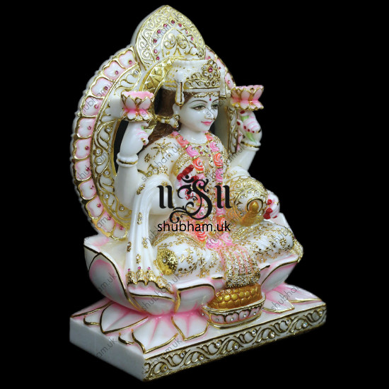 Hand Crafted Laxmi Mata Seated on Lotus Sinhasan Murti - 15 inch Hand Crafted Laxmi Mata Seated on Lotus Sinhasan Murti - 15 inch