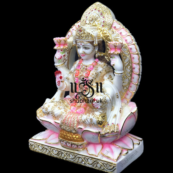 Hand Crafted Laxmi Mata Seated on Lotus Sinhasan Murti - 15 inch Hand Crafted Laxmi Mata Seated on Lotus Sinhasan Murti - 15 inch