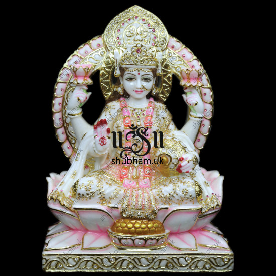 Hand Crafted Laxmi Mata Seated on Lotus Sinhasan Murti - 15 inch Hand Crafted Laxmi Mata Seated on Lotus Sinhasan Murti - 15 inch