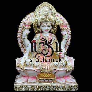 Hand Crafted Laxmi Mata Seated on Lotus Sinhasan Murti - 15 inch