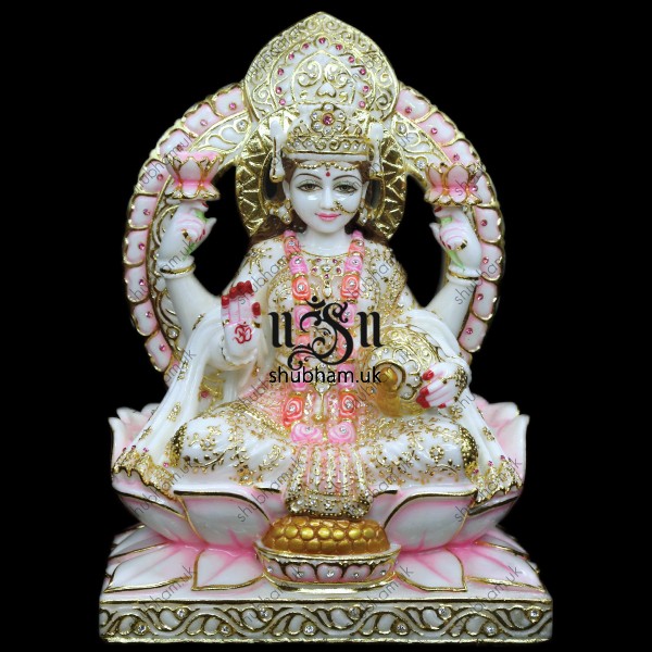 Hand Crafted Laxmi Mata Seated on Lotus Sinhasan Murti - 15 inch