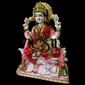Beautiful White Marble Goddess of Wealth Laxmi Mata Statue - 18 inch