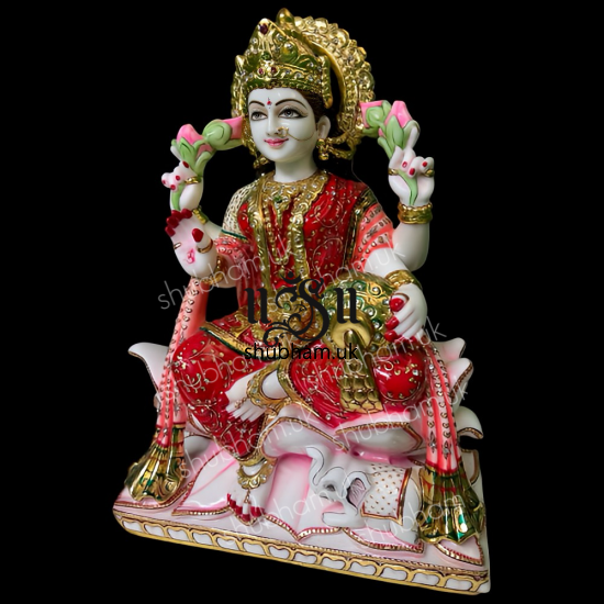 Beautiful White Marble Goddess of Wealth Laxmi Mata Statue - 18 inch