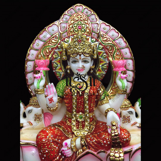 Beautiful White Marble Goddess of Wealth Laxmi Mata Statue - 18 inch