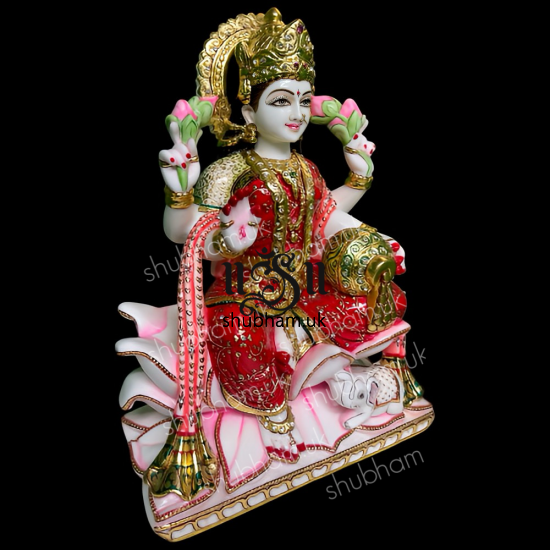 Beautiful White Marble Goddess of Wealth Laxmi Mata Statue - 18 inch