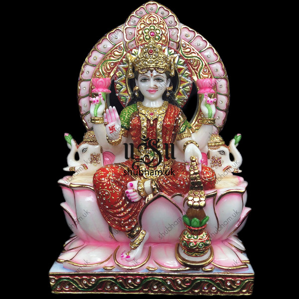 Beautiful White Marble Goddess of Wealth Laxmi Mata Statue - 18 inch