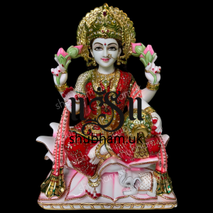Beautiful White Marble Goddess of Wealth Laxmi Mata Statue - 18 inch