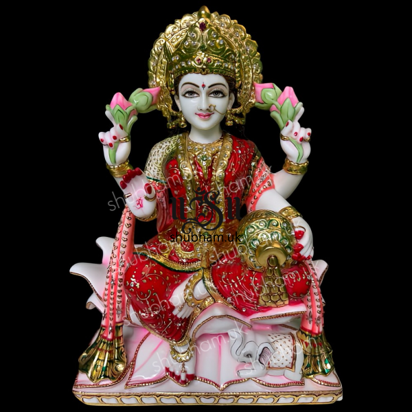 Beautiful White Marble Goddess of Wealth Laxmi Mata Statue - 18 inch