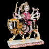 Maa Durga On Lion From White Marble Stone - 15 inch