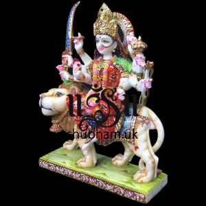 Marble Durga Mata Murti with Painting - 15 inch Marble Durga Mata Murti with Painting - 15 inch