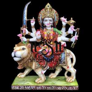 Marble Durga Mata Murti with Painting - 15 inch