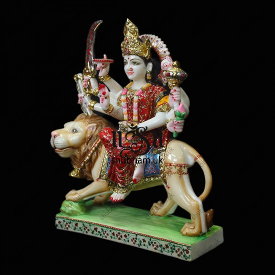 Goddess Durga Statue from White Marble - 16 inch