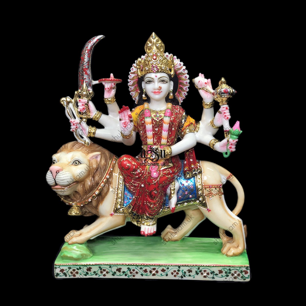 Goddess Durga Statue from White Marble 16 inch