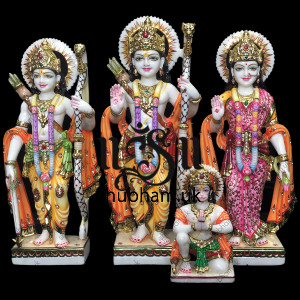 Hand Crafted Beautiful Ram Darbar Marble Statue Set - 18 inch