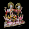 Laxmi Mata and Vishnu Ji Seated on Lotus Flower - White Marble Statue - 15 inch