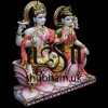 Laxmi Mata and Vishnu Ji Seated on Lotus Flower - White Marble Statue - 15 inch