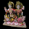 Laxmi Mata and Vishnu Ji Seated on Lotus Flower - White Marble Statue - 15 inch