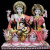 Laxmi Mata and Vishnu Ji Seated on Lotus Flower - White Marble Statue - 15 inch
