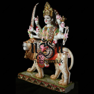 Exclusive Goddess Durga Maa made with Pure White Marble - 27 inch