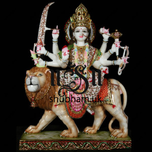 Exclusive Goddess Durga Maa made with Pure White Marble - 27 inch