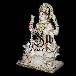 Exquisitely Crafted Pure White Marble Laxmi Mata Murti - 24 inch Exquisitely Crafted Pure White Marble Laxmi Mata Murti - 24 inch