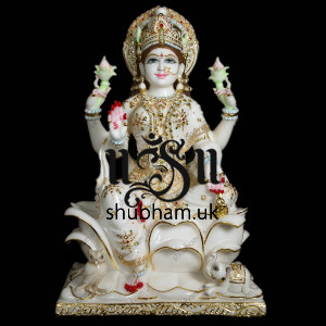 Exquisitely Crafted Pure White Marble Laxmi Mata Murti - 24 inch