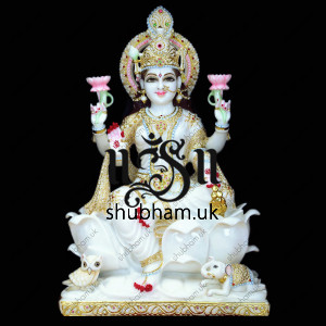 Magnificent Laxmi Mata Seated on Lotus Flower Marble Statue - 30 inch
