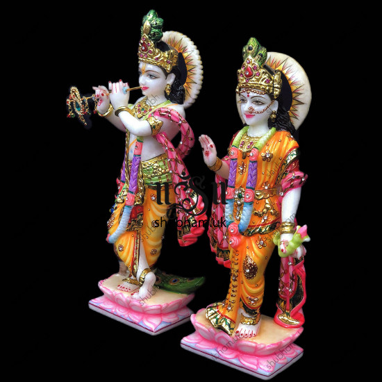 Standing Radha Krishna Marble Moorti with Ashrivad Hand - 15 inch