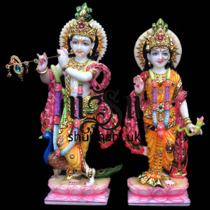 Standing Radha Krishna Marble Moorti with Ashrivad Hand - 15 inch