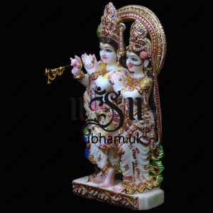 Radha Krishna Murti From Pure White Marble Stone - 18 inch