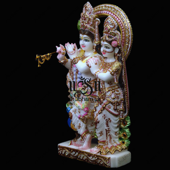 Radha Krishna Murti From Pure White Marble Stone - 18 inch