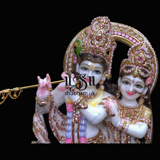 Radha Krishna Murti From Pure White Marble Stone - 18 inch