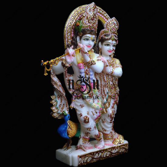 Radha Krishna Murti From Pure White Marble Stone - 18 inch