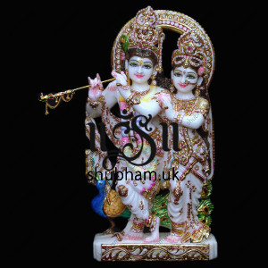 Radha Krishna Murti From Pure White Marble Stone - 18 inch