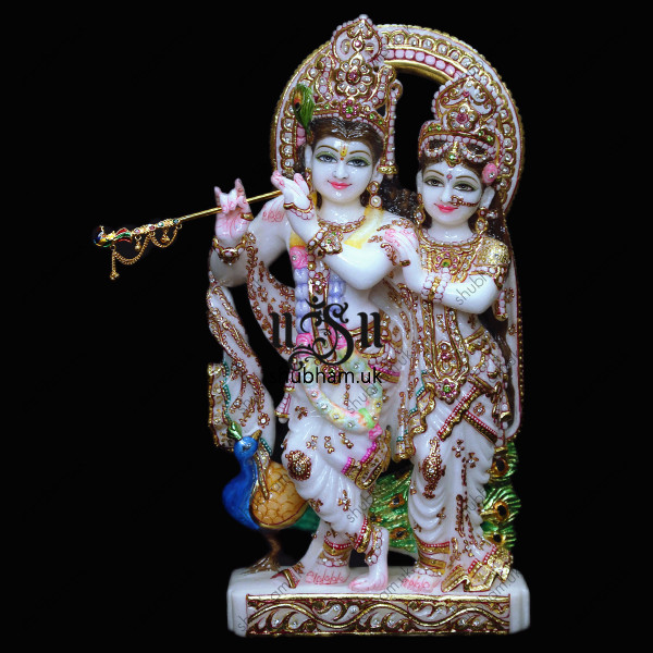Radha Krishna Murti From Pure White Marble Stone - 18 inch